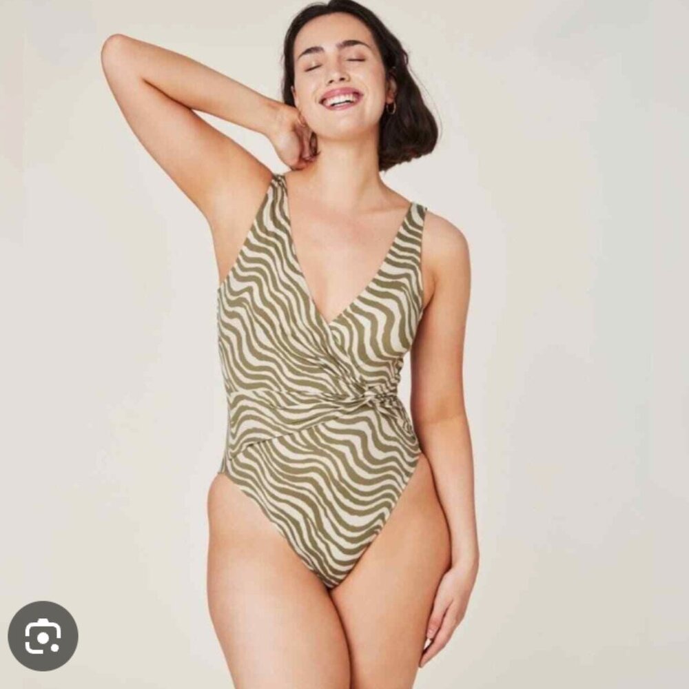 NWT Andi Swim The Capri One Piece - Eco Nylon - Bias Stripe Olive - XL